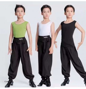 Boys Green white black Latin ballroom dance costumes kids modern ballet latin ballroom practice uniforms Vest and pants training clothes